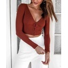 image:imageRVivimos Women Fall Basic Long Sleeves V Neck Button Down Ribbed Knit Crop Sweater Blouses TopsRust