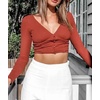 image:imageRVivimos Women Fall Basic Long Sleeves V Neck Button Down Ribbed Knit Crop Sweater Blouses TopsRust