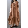 image:imageRVivimos Women Long Sleeve V Neck Casual Loose Plus Size Irregular Long DressesBrown