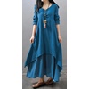 image:imageRVivimos Women Long Sleeve V Neck Casual Loose Plus Size Irregular Long DressesTeal