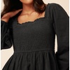 image:imageRVivimos Womens 2026 Fall Corduroy Cotton Long Sleeve Square Neck Elastic Smocked ALine Ruffle Mini DressBlack