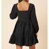 image:imageRVivimos Womens 2026 Fall Corduroy Cotton Long Sleeve Square Neck Elastic Smocked ALine Ruffle Mini DressBlack