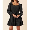 image:imageRVivimos Womens 2026 Fall Corduroy Cotton Long Sleeve Square Neck Elastic Smocked ALine Ruffle Mini DressBlack