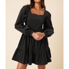 image:imageRVivimos Womens 2026 Fall Corduroy Cotton Long Sleeve Square Neck Elastic Smocked ALine Ruffle Mini DressBlack