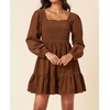 image:imageRVivimos Womens 2026 Fall Corduroy Cotton Long Sleeve Square Neck Elastic Smocked ALine Ruffle Mini DressBrown