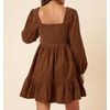 image:imageRVivimos Womens 2026 Fall Corduroy Cotton Long Sleeve Square Neck Elastic Smocked ALine Ruffle Mini DressBrown
