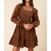 image:imageRVivimos Womens 2026 Fall Corduroy Cotton Long Sleeve Square Neck Elastic Smocked ALine Ruffle Mini DressBrown