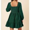 image:imageRVivimos Womens 2026 Fall Corduroy Cotton Long Sleeve Square Neck Elastic Smocked ALine Ruffle Mini DressDark Green