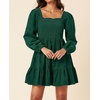 image:imageRVivimos Womens 2026 Fall Corduroy Cotton Long Sleeve Square Neck Elastic Smocked ALine Ruffle Mini DressDark Green