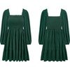 image:imageRVivimos Womens 2026 Fall Corduroy Cotton Long Sleeve Square Neck Elastic Smocked ALine Ruffle Mini DressDark Green