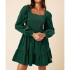 image:imageRVivimos Womens 2026 Fall Corduroy Cotton Long Sleeve Square Neck Elastic Smocked ALine Ruffle Mini DressDark Green