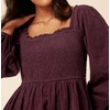 image:imageRVivimos Womens 2026 Fall Corduroy Cotton Long Sleeve Square Neck Elastic Smocked ALine Ruffle Mini DressMaroon