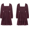image:imageRVivimos Womens 2026 Fall Corduroy Cotton Long Sleeve Square Neck Elastic Smocked ALine Ruffle Mini DressMaroon