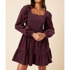 image:imageRVivimos Womens 2026 Fall Corduroy Cotton Long Sleeve Square Neck Elastic Smocked ALine Ruffle Mini DressMaroon