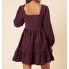 image:imageRVivimos Womens 2026 Fall Corduroy Cotton Long Sleeve Square Neck Elastic Smocked ALine Ruffle Mini DressMaroon