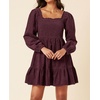 image:imageRVivimos Womens 2026 Fall Corduroy Cotton Long Sleeve Square Neck Elastic Smocked ALine Ruffle Mini DressMaroon