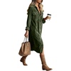 image:imageRVivimos Womens 2026 Fall Corduroy Cotton Midi Dress Long Sleeve Button Down Casual Loose Shirt Long Dresses with PocketsArmy Green