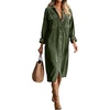image:imageRVivimos Womens 2026 Fall Corduroy Cotton Midi Dress Long Sleeve Button Down Casual Loose Shirt Long Dresses with PocketsArmy Green