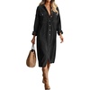 image:imageRVivimos Womens 2026 Fall Corduroy Cotton Midi Dress Long Sleeve Button Down Casual Loose Shirt Long Dresses with PocketsBlack