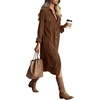 image:imageRVivimos Womens 2026 Fall Corduroy Cotton Midi Dress Long Sleeve Button Down Casual Loose Shirt Long Dresses with PocketsBrown