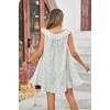 image:imageRVivimos Womens 2026 Summer Cotton Floral Mini Dress Sleeveless Button Down Ruffle Neck Embroidered Casual Loose Tunic DressWhite Blue