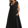 image:imageRVivimos Womens 2026 Summer Cotton Midi Dress Casual Short Sleeve Loose Flowy Beach Long Dress with PocketsBlack