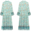 image:imageRVivimos Womens Boho Floral Print Midi Dress 2026 Long Sleeve V Neck Button Up Casual Loose Flowy Beach Long DressesBlue Turquoise