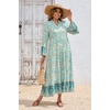 image:imageRVivimos Womens Boho Floral Print Midi Dress 2026 Long Sleeve V Neck Button Up Casual Loose Flowy Beach Long DressesBlue Turquoise