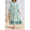 image:imageRVivimos Womens Boho Floral Print Midi Dress 2026 Long Sleeve V Neck Button Up Casual Loose Flowy Beach Long DressesBlue Turquoise