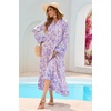 image:imageRVivimos Womens Boho Floral Print Midi Dress 2026 Long Sleeve V Neck Button Up Casual Loose Flowy Beach Long DressesPurple