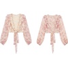 image:imageRVivimos Womens Chiffon Long Sleeves Floral Print Ruffled Boho VNeck Wrap Crop Blouses TopsPink