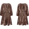 image:imageRVivimos Womens Fall Velvet Tunic Dress 2026 Trendy Sexy Deep V Neck 34 Sleeve Elastic Waist Loose Mini Dress with PocketsBrown