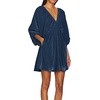 image:imageRVivimos Womens Fall Velvet Tunic Dress 2026 Trendy Sexy Deep V Neck 34 Sleeve Elastic Waist Loose Mini Dress with PocketsDark Blue