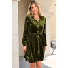 image:imageRVivimos Womens Fall Winter Velvet Button Down Mini Dress 2026 Long Sleeve Casual Swing Flowy Shirt DressArmy Green