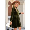 image:imageRVivimos Womens Fall Winter Velvet Button Down Mini Dress 2026 Long Sleeve Casual Swing Flowy Shirt DressArmy Green