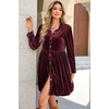 image:imageRVivimos Womens Fall Winter Velvet Button Down Mini Dress 2026 Long Sleeve Casual Swing Flowy Shirt DressBurgundy