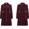 image:imageRVivimos Womens Fall Winter Velvet Button Down Mini Dress 2026 Long Sleeve Casual Swing Flowy Shirt DressBurgundy