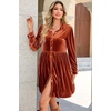 image:imageRVivimos Womens Fall Winter Velvet Button Down Mini Dress 2026 Long Sleeve Casual Swing Flowy Shirt DressRust Brown