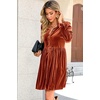 image:imageRVivimos Womens Fall Winter Velvet Button Down Mini Dress 2026 Long Sleeve Casual Swing Flowy Shirt DressRust Brown