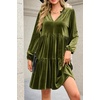 image:imageRVivimos Womens Fall Winter Velvet Tunic Dress 2026 Long Sleeve V Neck Casual Loose Tiered Ruffle Mini DressArmy Green