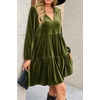 image:imageRVivimos Womens Fall Winter Velvet Tunic Dress 2026 Long Sleeve V Neck Casual Loose Tiered Ruffle Mini DressArmy Green