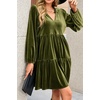 image:imageRVivimos Womens Fall Winter Velvet Tunic Dress 2026 Long Sleeve V Neck Casual Loose Tiered Ruffle Mini DressArmy Green
