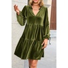 image:imageRVivimos Womens Fall Winter Velvet Tunic Dress 2026 Long Sleeve V Neck Casual Loose Tiered Ruffle Mini DressArmy Green