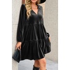image:imageRVivimos Womens Fall Winter Velvet Tunic Dress 2026 Long Sleeve V Neck Casual Loose Tiered Ruffle Mini DressBlack