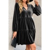 image:imageRVivimos Womens Fall Winter Velvet Tunic Dress 2026 Long Sleeve V Neck Casual Loose Tiered Ruffle Mini DressBlack