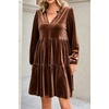 image:imageRVivimos Womens Fall Winter Velvet Tunic Dress 2026 Long Sleeve V Neck Casual Loose Tiered Ruffle Mini DressBrown