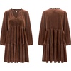 image:imageRVivimos Womens Fall Winter Velvet Tunic Dress 2026 Long Sleeve V Neck Casual Loose Tiered Ruffle Mini DressBrown