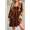 image:imageRVivimos Womens Fall Winter Velvet Tunic Dress 2026 Long Sleeve V Neck Casual Loose Tiered Ruffle Mini DressBrown