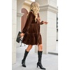 image:imageRVivimos Womens Fall Winter Velvet Tunic Dress 2026 Long Sleeve V Neck Casual Loose Tiered Ruffle Mini DressBrown