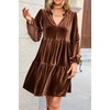 image:imageRVivimos Womens Fall Winter Velvet Tunic Dress 2026 Long Sleeve V Neck Casual Loose Tiered Ruffle Mini DressBrown
